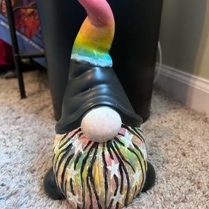 Hand painted ceramic rainbow gnome